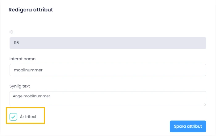 Inställning för fritext