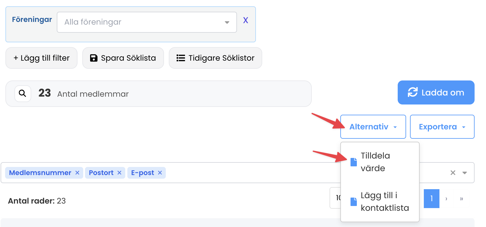 Tilldela värde alternativ