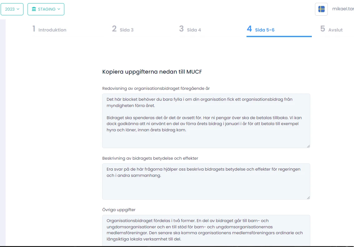 Uppgifter i ansökan